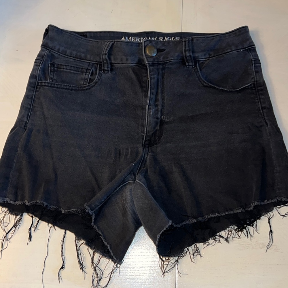 American Eagle Denim Shorts super super stretch hi-rise shortie black Sz 10